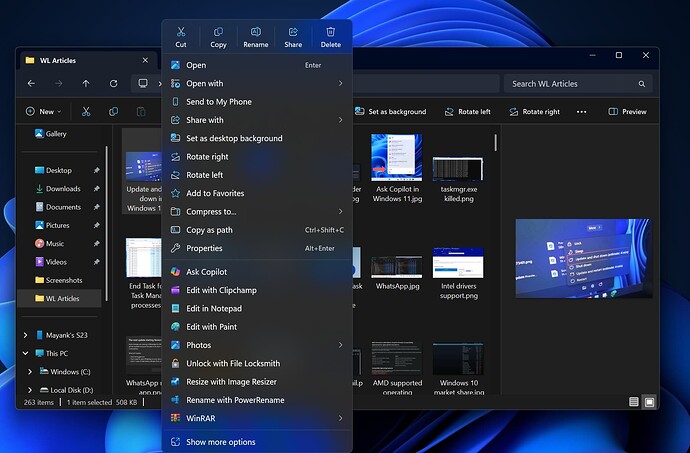 Context menu in Windows 11